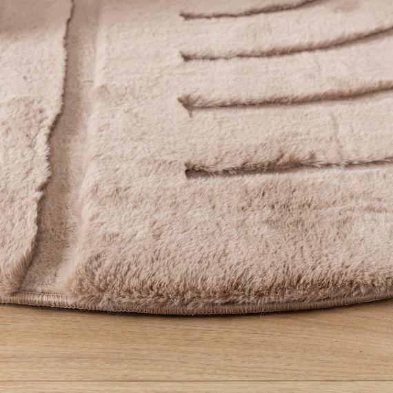 FRAAI | Home & Living Hochflor Teppich Rund - Carvy Curves Taupe