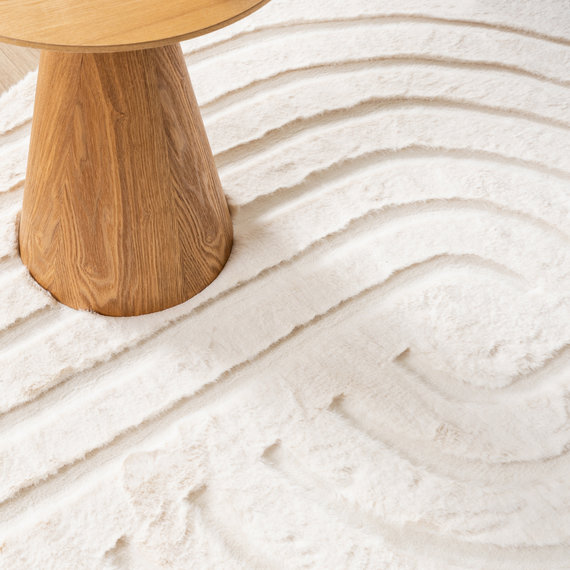 FRAAI | Home & Living Hochflor Teppich Rund - Carvy Curves Creme