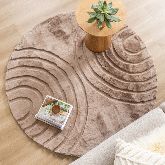 FRAAI | Home & Living Hochflor Teppich Rund - Carvy Arches Taupe
