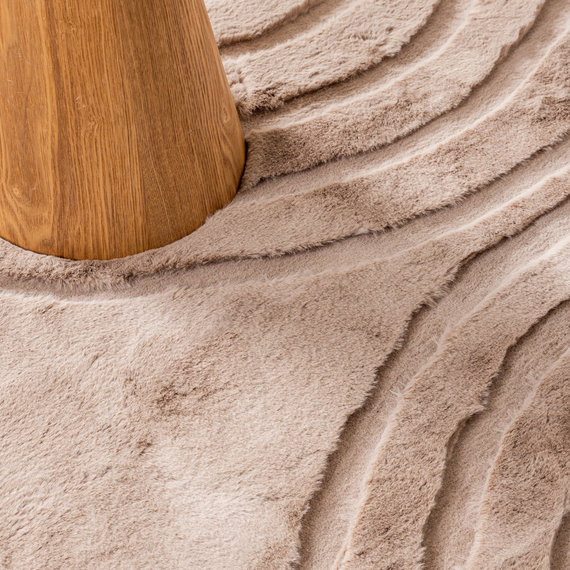 FRAAI | Home & Living Hochflor Teppich Rund - Carvy Arches Taupe