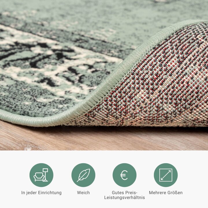 Teppich Vintage Rund - Wonder Grün Schwarz