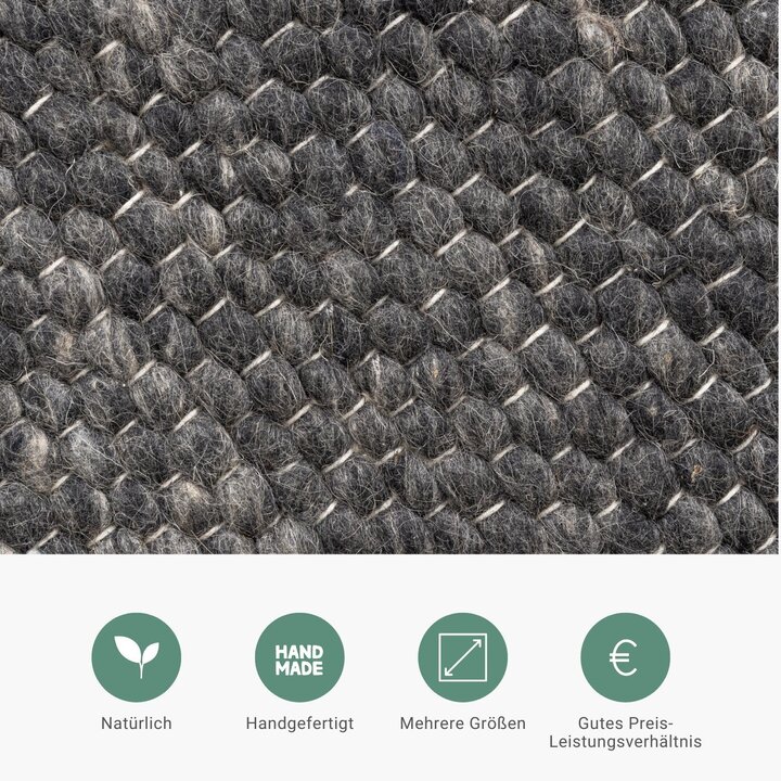 Wollteppich Rund - Feline Anthrazit Meliert