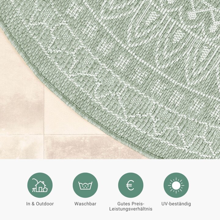 In- & Outdoor Teppich Rund - Summer Azteca Grün