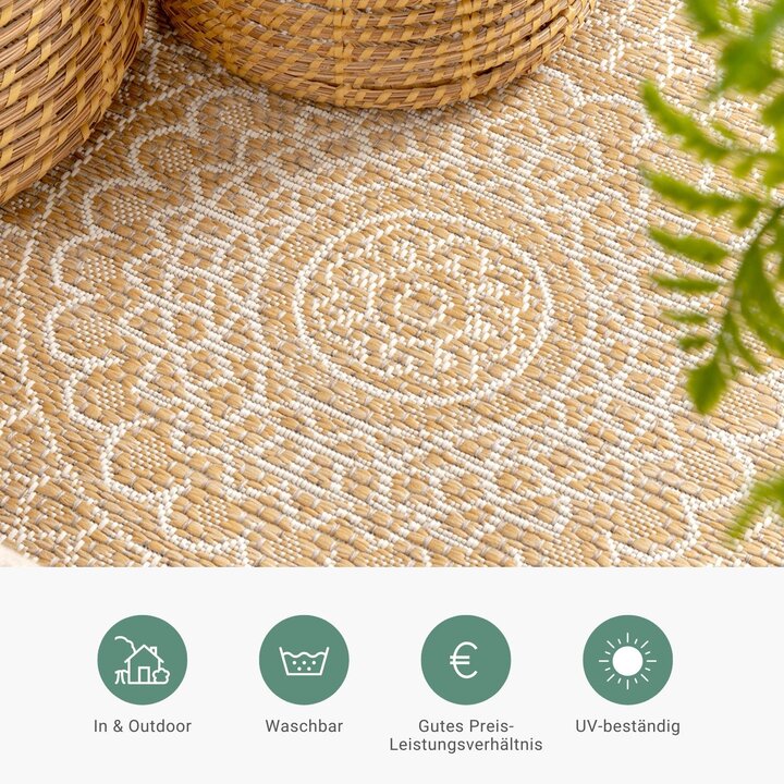 In- & Outdoor Teppich Rund - Summer Azteca Gelb