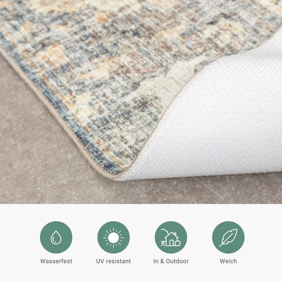 FRAAI | Home & Living Vintage Gartenteppich - Santo Mandala Blau/Grau