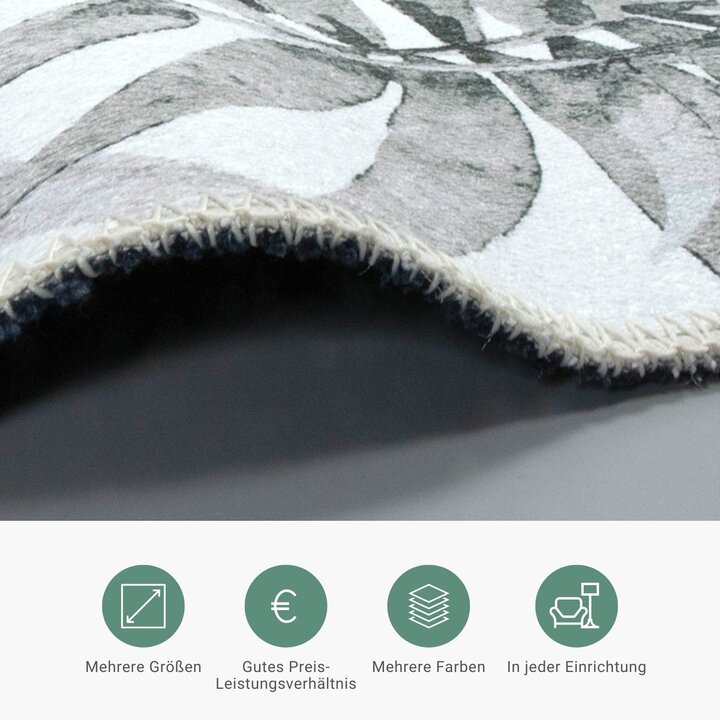 Boho Teppich Rund - Palmier Blätter Grau