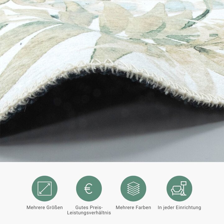 Boho Teppich Rund - Palmier Blätter Naturel