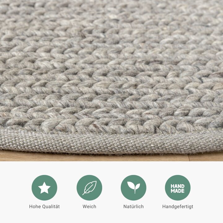 Wollteppich Rund - Twist Grau