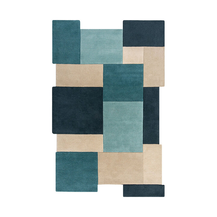 Abstrakt Teppich - Stracto Collage Petrol Blau