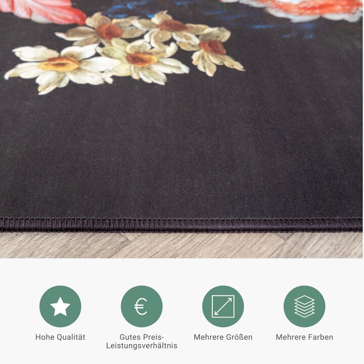 Teppich Floral - Florine Schwarz Blau