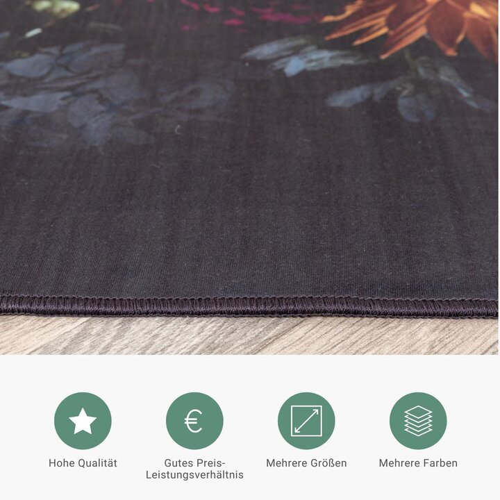 Teppich Floral - Florine Schwarz Rosa