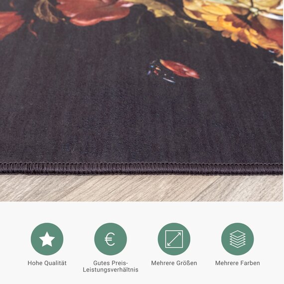 FRAAI | Home & Living Teppich Floral - Florine Schwarz Orange