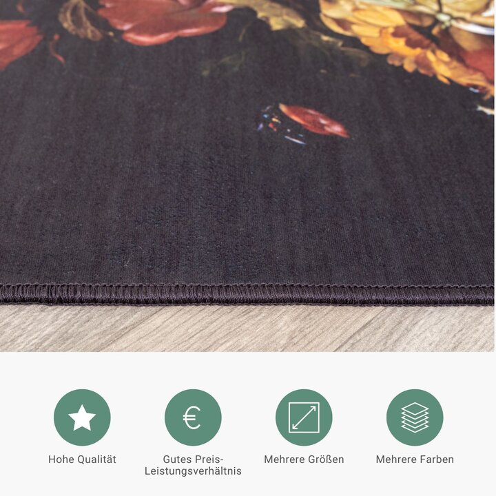 Teppich Floral - Florine Schwarz Orange