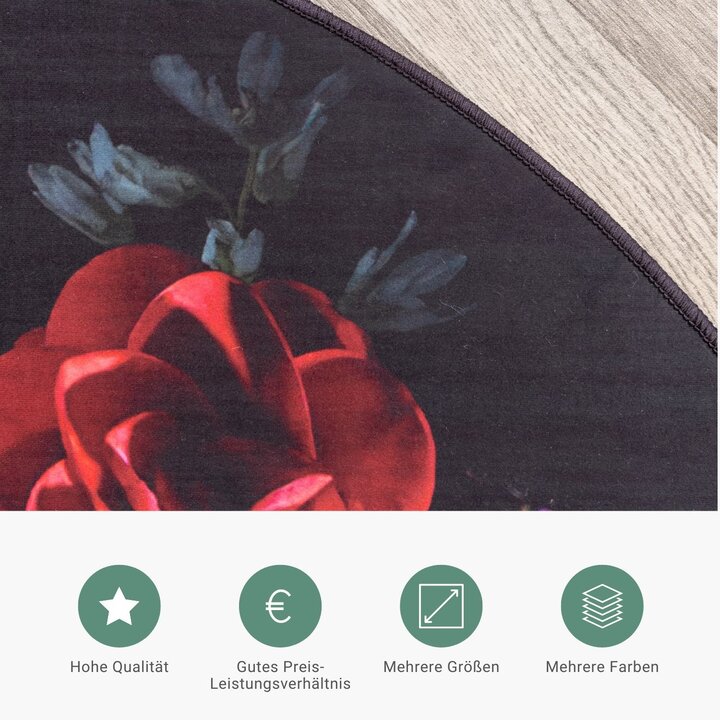 Teppich Floral Rund - Florine Schwarz Rosa