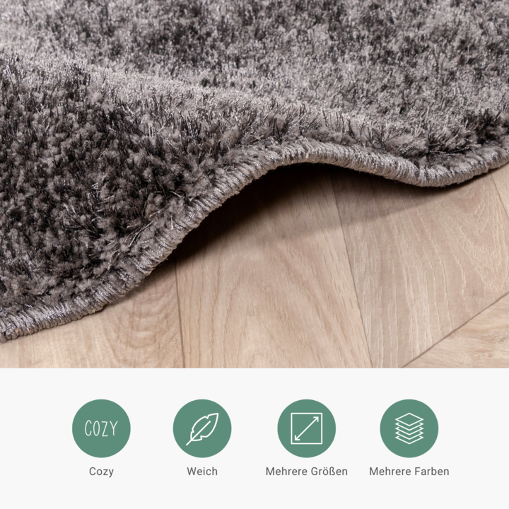 Hochflor Teppich Rund - Glazy Anthrazit