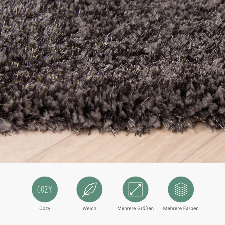 Hochflor Teppich - Glazy Anthrazit