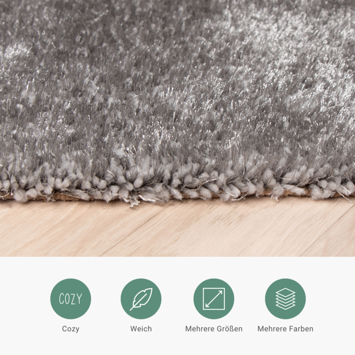 Hochflor Teppich - Glazy Hellgrau