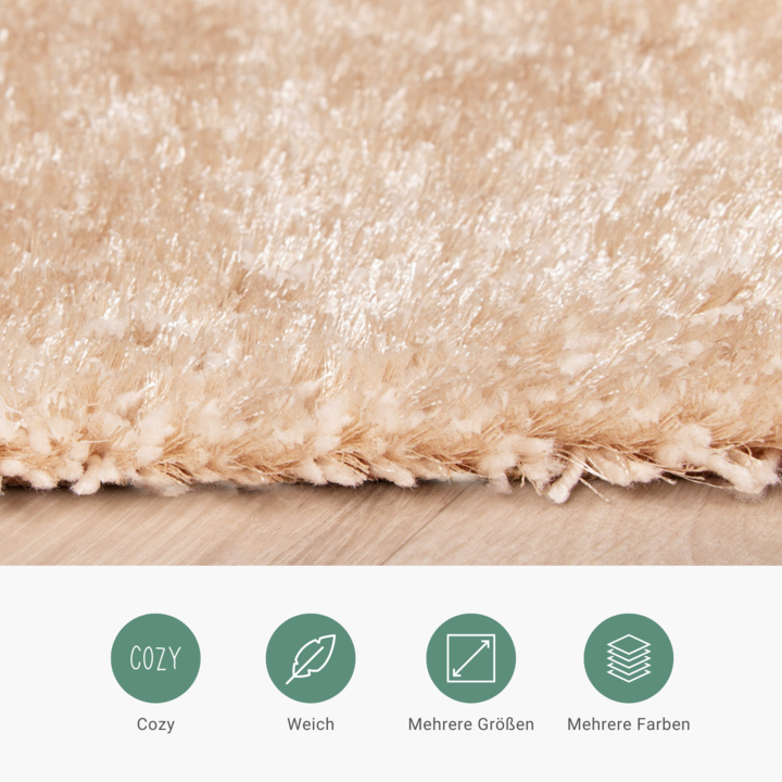Hochflor Teppich - Glazy Beige Creme