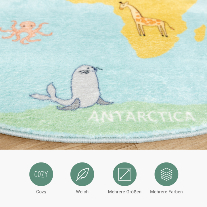 Kinderteppich Rund - Globe Hellblau