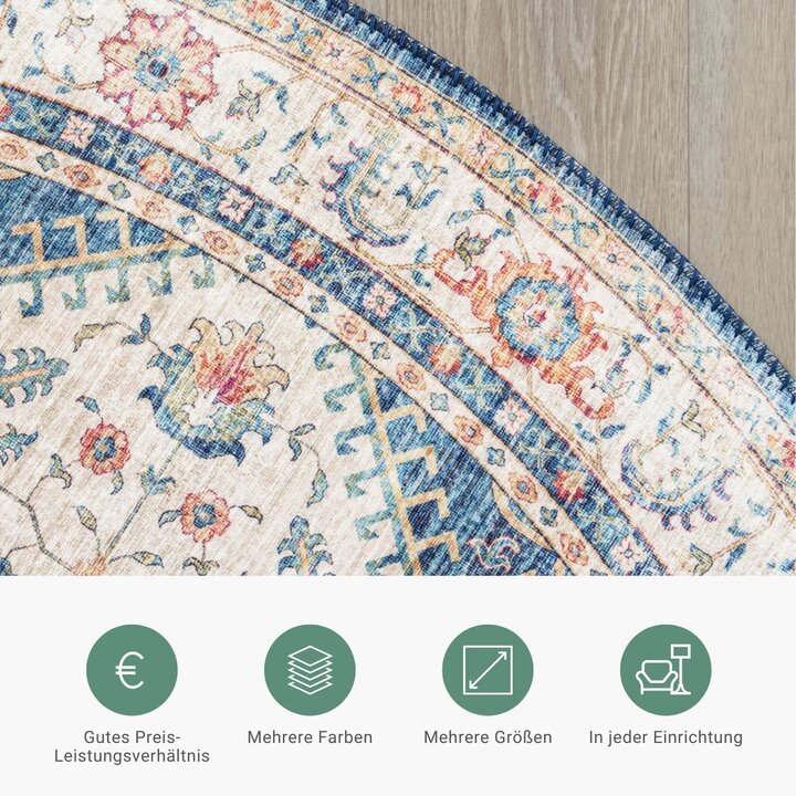 Teppich Vintage Rund - Azara Hellblau
