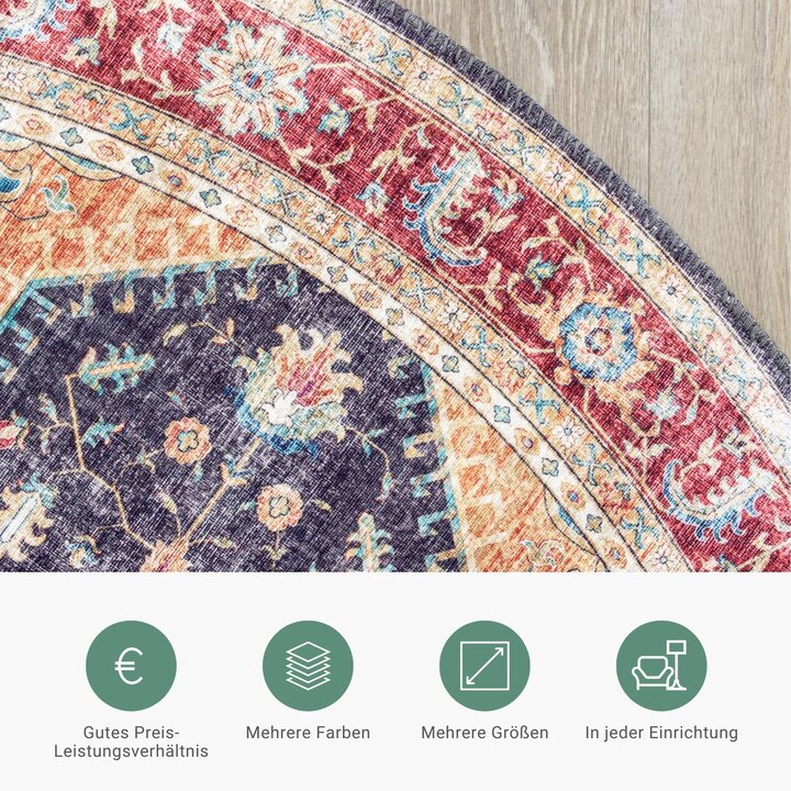 Teppich Vintage Rund - Azara Blau Rot