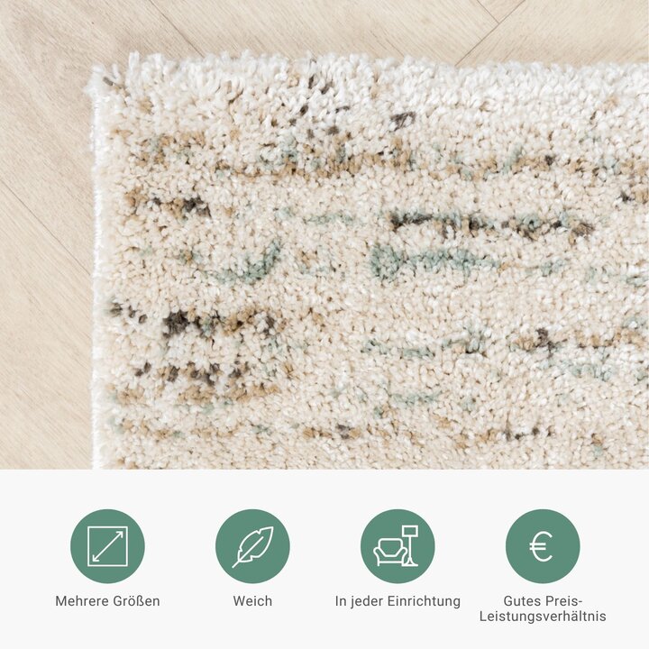 Hochflor Teppich - Blend Creme Blau