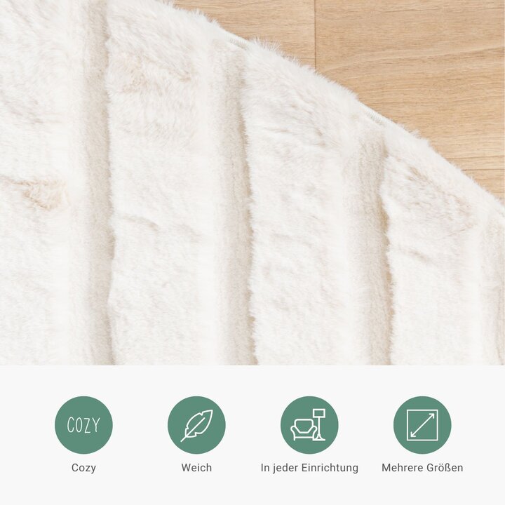 Hochflor Teppich Rund - Carvy Curves Creme