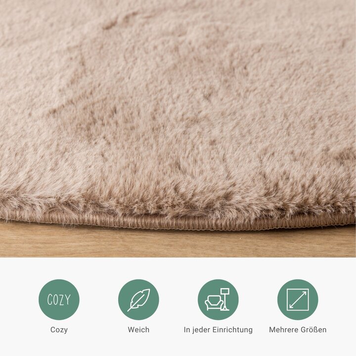 Hochflor Teppich Rund - Carvy Arches Taupe