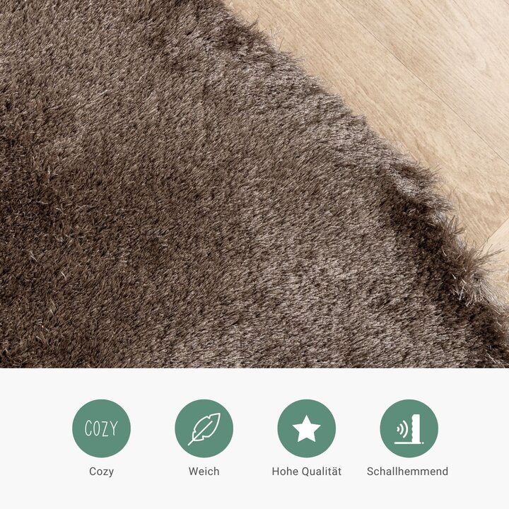 Hochflor Teppich Rund - Glorious Silber Grau