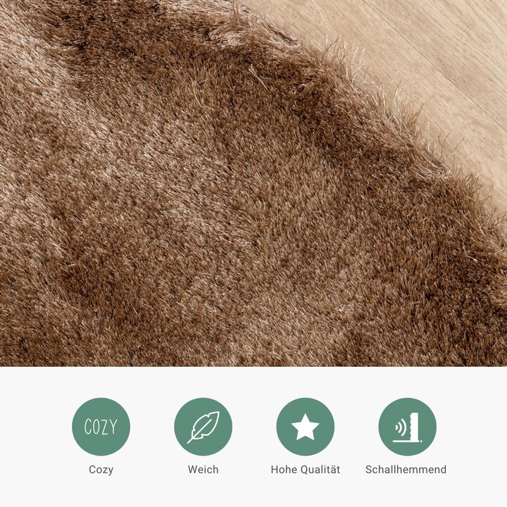 Hochflor Teppich Rund - Glorious Taupe