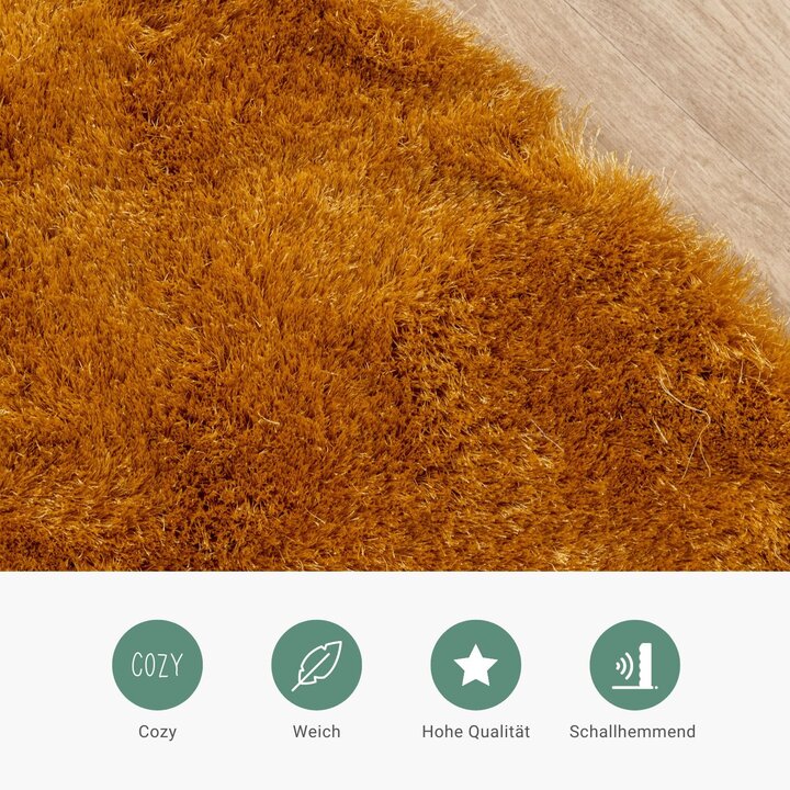 Hochflor Teppich Rund - Glorious Gold Gelb