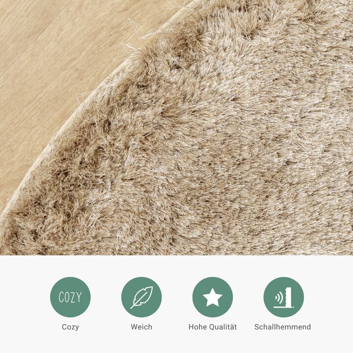 Hochflor Teppich Rund - Glorious Champagner Creme