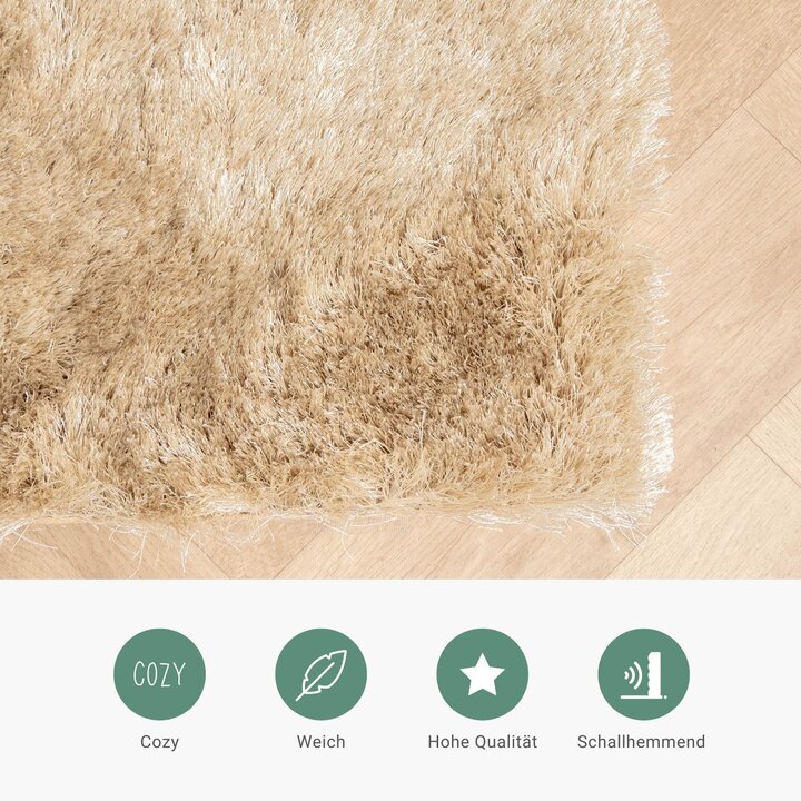 Hochflor Teppich - Glorious Champagner Creme