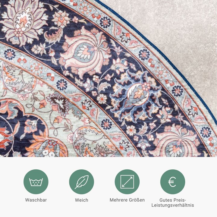 Teppich Vintage Rund - Imagine Medaillon Blau