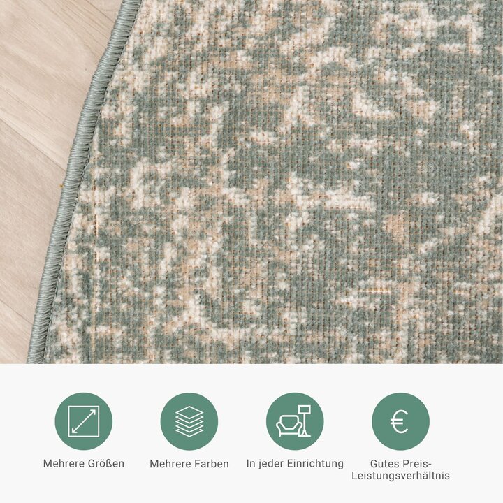 Teppich Vintage Rund - Spring Ethnic Grün Creme