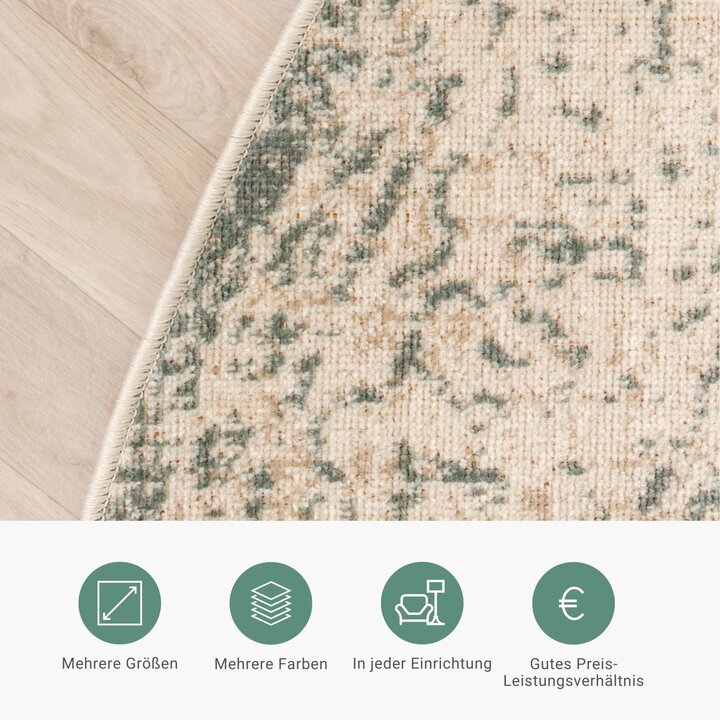 Teppich Vintage Rund - Spring Ethnic Creme Grün