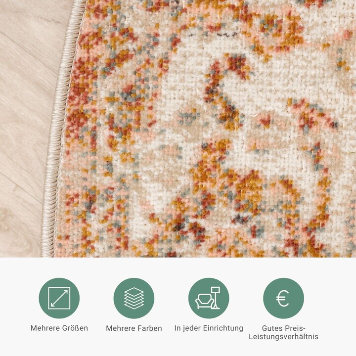 Teppich Vintage Rund - Spring Medaillon Terracotta Creme