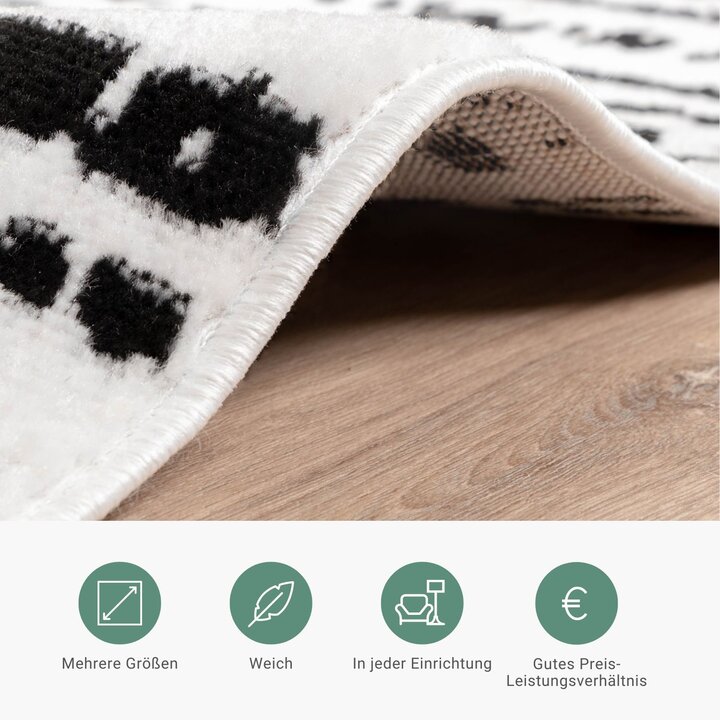 Skandinavische Teppich - Scandi Geo Schwarz Weiß