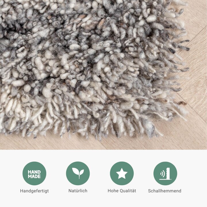 Hochflor Wollteppich - Royal Hellgrau Meliert
