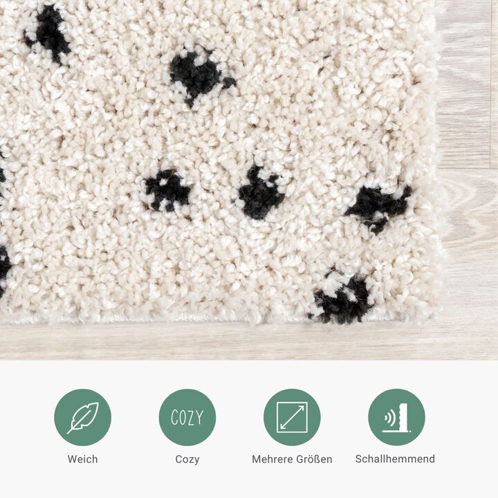 Teppich Hochflor - Grand Dots Creme Schwarz