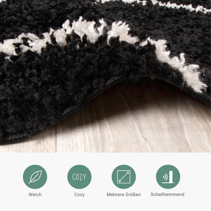 Teppich Hochflor - Grand Lines Schwarz Creme