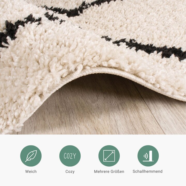 Teppich Hochflor - Grand Moves Creme Schwarz