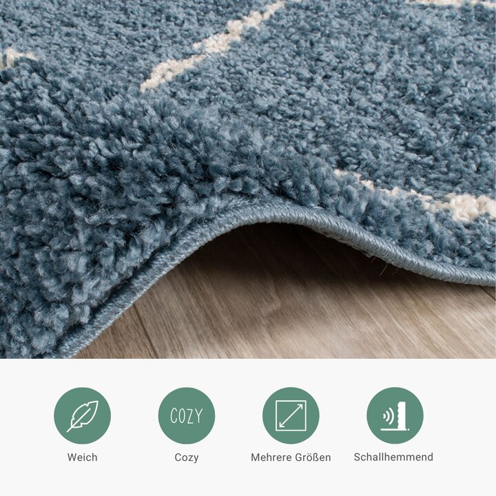 Teppich Hochflor - Grand Lines Blau Creme