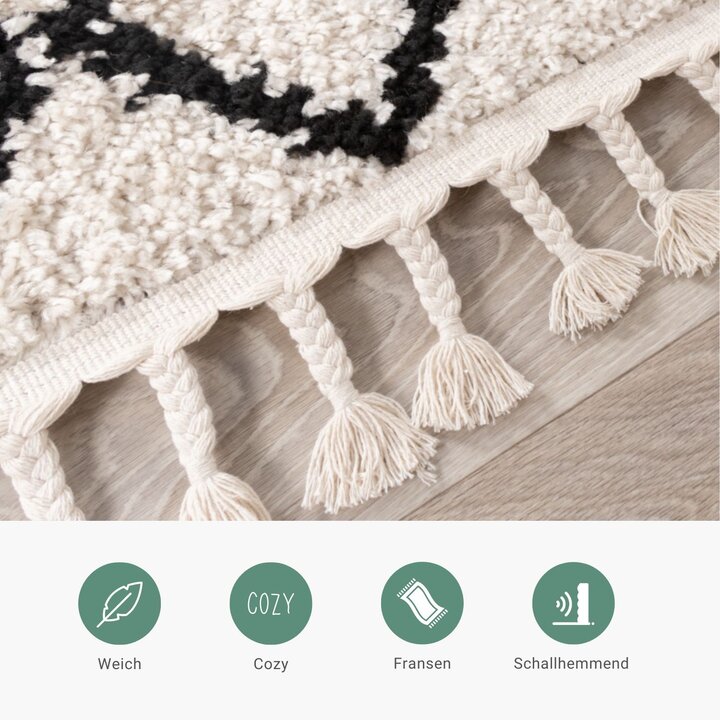 Teppich Hochflor - Grand Diamond Weave Creme Schwarz