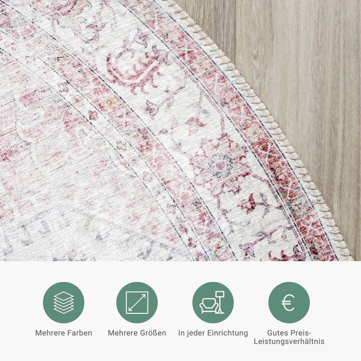 Teppich Vintage Rund - Lago Rot Rosa