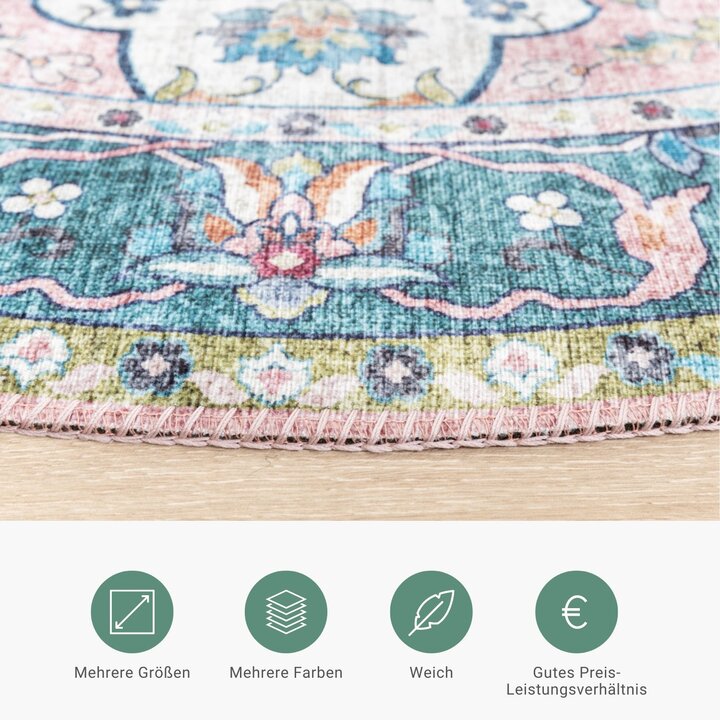 Teppich Vintage Rund - Lily Oriental Blau Rosa