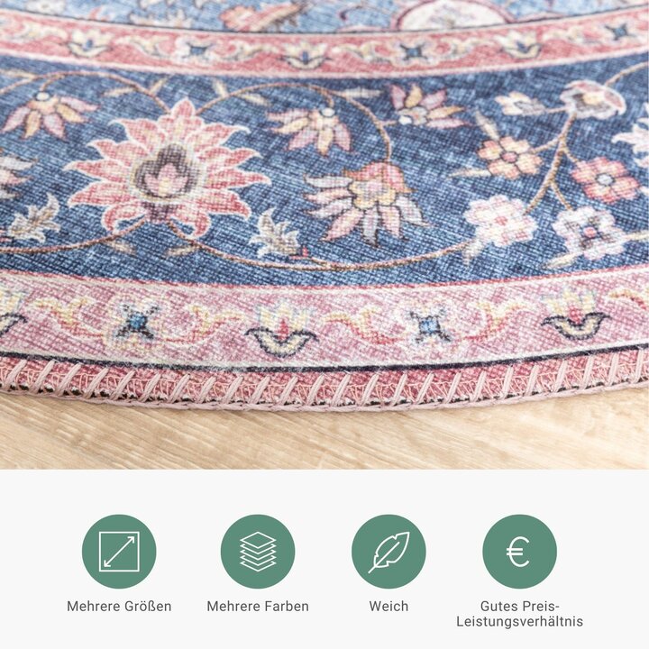 Teppich Vintage Rund - Lily Medaillon Rot Rosa