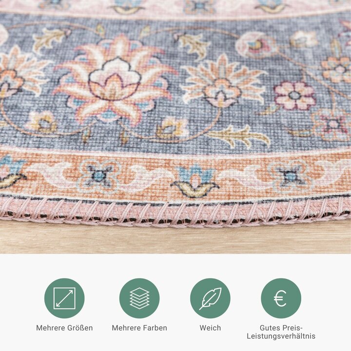 Teppich Vintage Rund - Lily Medaillon Rosa