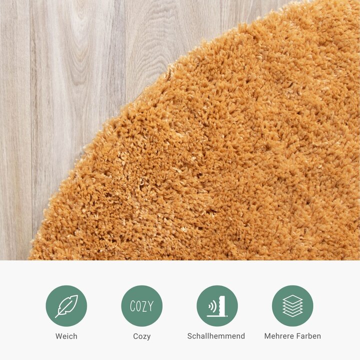 Teppich Hochflor Rund - Lofty Ockergelb