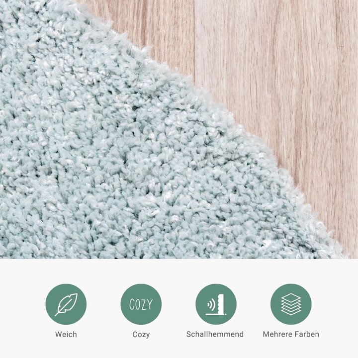 Teppich Hochflor Rund - Lofty Hellblau Türkis